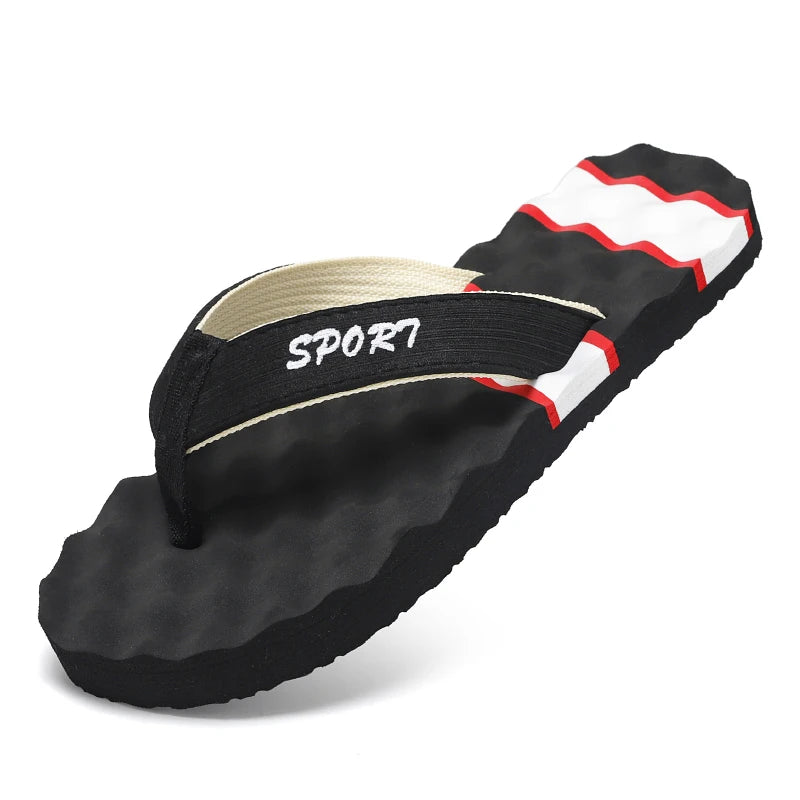 Summer Breathable Men's Flip Flops With Massage Indoor and Outdoor Slippers For Men Beach Sandals Fashionable Contrasting Slides