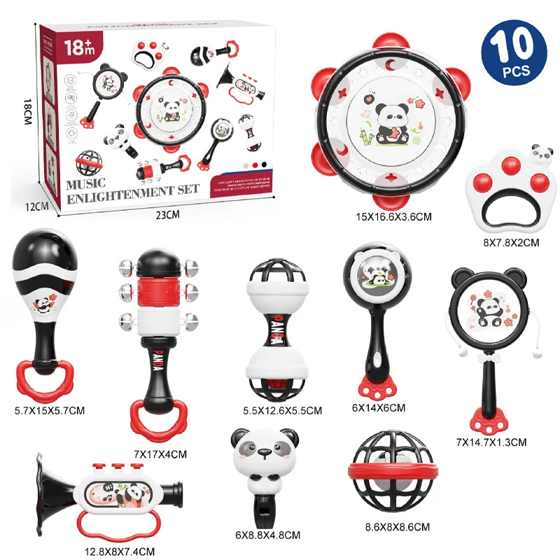 Baby Music Instruments Toy Montessori Rattle Ball Sand Hammer Black White Visual Stimulation Sensory Instrument Educational Toy