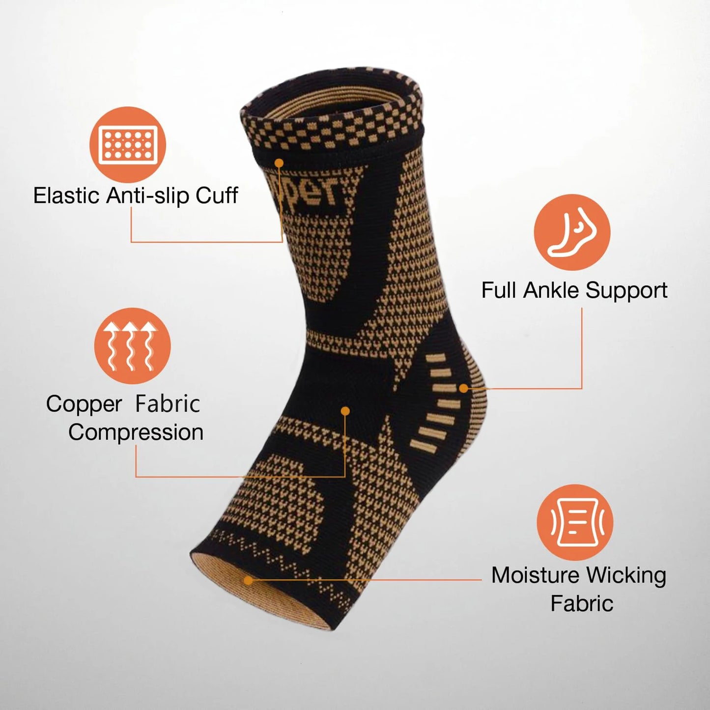 1Pair Copper Infused Ankle Support Compression Socks,Ankle Braces for Men Women,Ankle Compression Sleeves,Foot Support Wraps