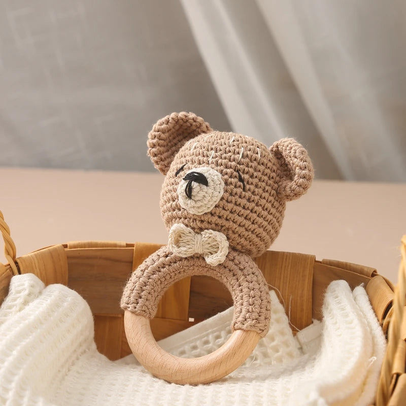 Baby Rattle Bear Crochet Animal Cartoon Music Rattle Toys for Baby Kawaii Teether Rattle Baby Toy 0 12 Months Montessori Toys