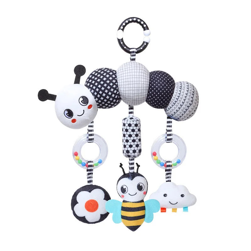 New Baby Carseat Toy Black & White Rattle Hanging Activity Stroller Toy for Newborns Boys and Girls Gifts Crocodile Caterpillar