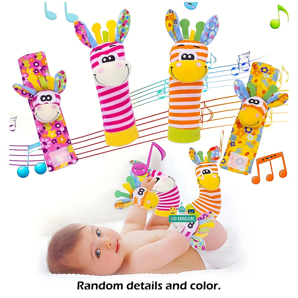 4pcs/Set Baby Infant Wrist Rattle Socks Toys 0-12 Month Girl Boy Early Educational Development Cute Toddlers Sensory Gifts