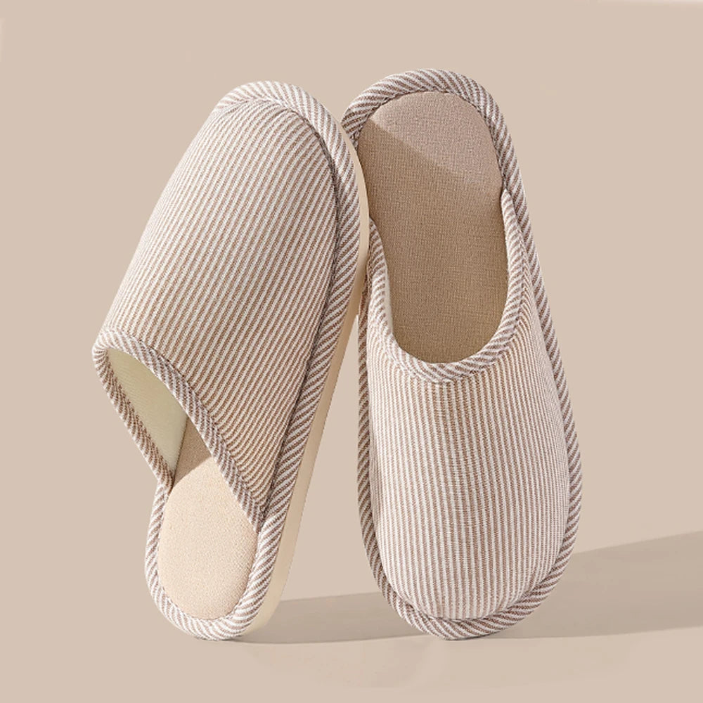 ZHIDA Spring and Autumn Cotton Slippers Indoor Slippers Warm Plush Home Shoes Linen Non-slip Mute Flats Couple House Slides