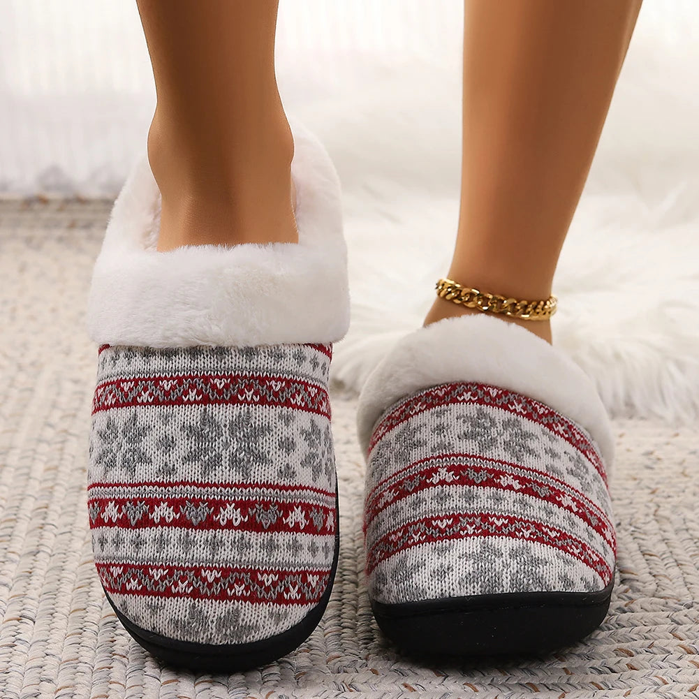 Christmas Plush Indoor Slippers Non-Slip Cute Bedroom Slides Soft Fluffy Cartoon Slippers House Slippers for Men Women
