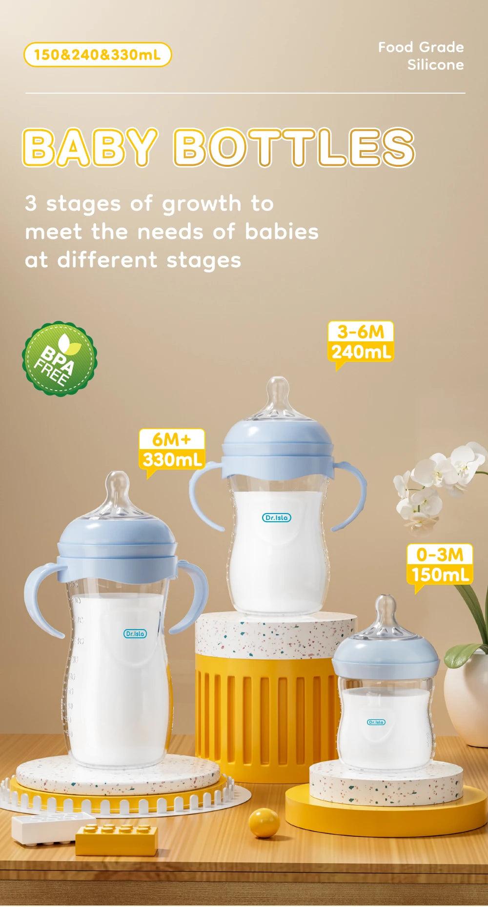 150/240/330ML Baby PP Bottle Newborn Baby Bottle with Handle Milk BottleFeeding  Baby Bottles Newborn Feeding Supplies BPA-Free