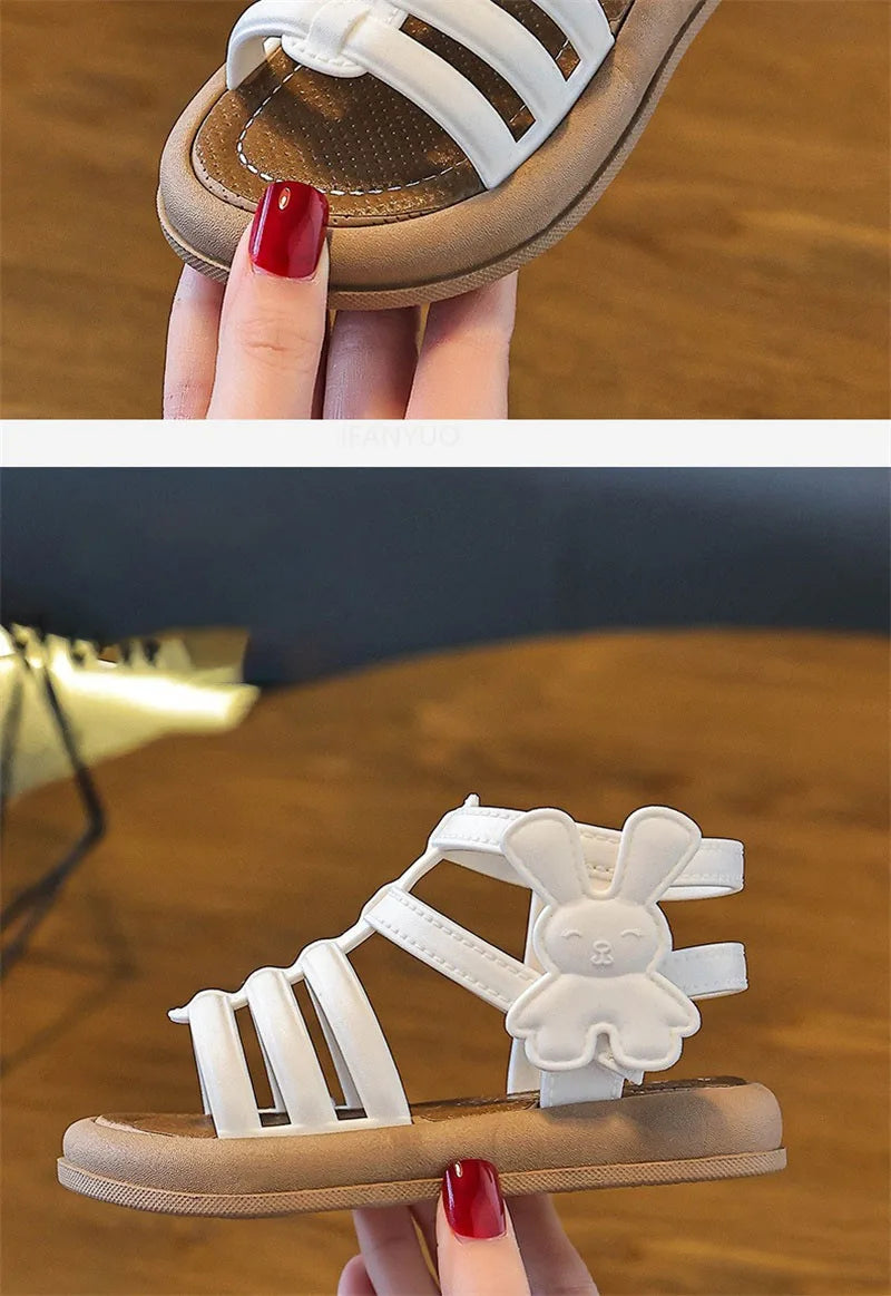 2025 New Children Sandals Girls Kids Roman Sandal Summer Soft Flat Heels High-top Beach Princess Fashion Cartoon Shoes Side Zip