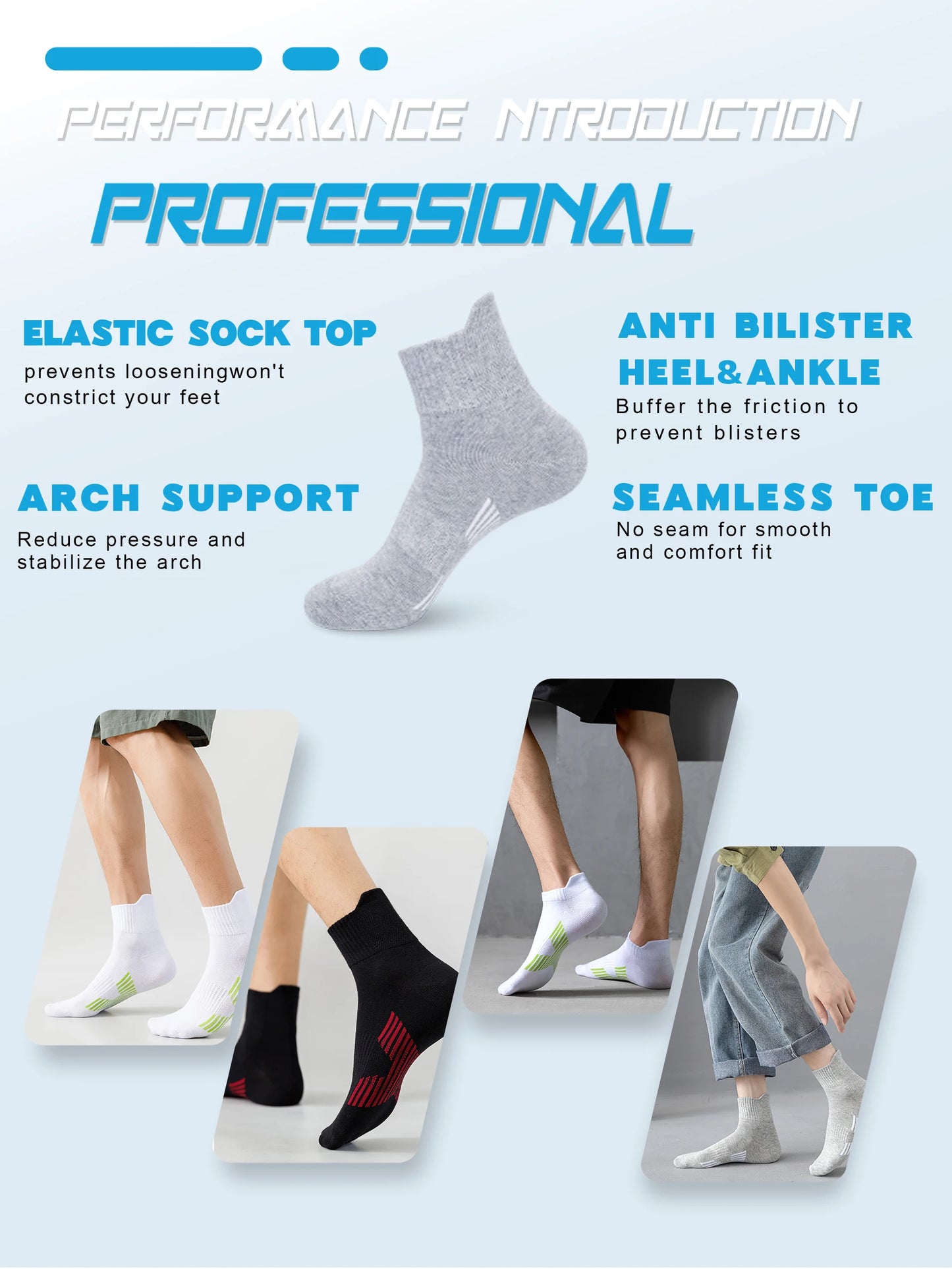 5 pairs of ankle sports socks, with functions such as odor prevention and ankle protection