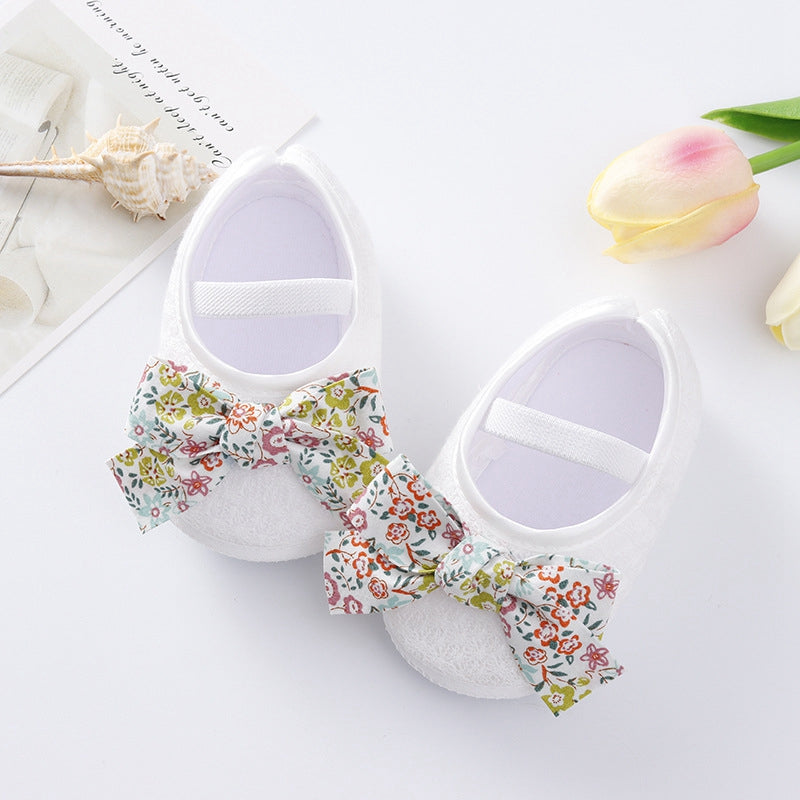 Cute Baby Girls Slip-On Shoes with Bow Detail Flexible Sole and Secure Elastic Band for Indoor and Outdoor Use