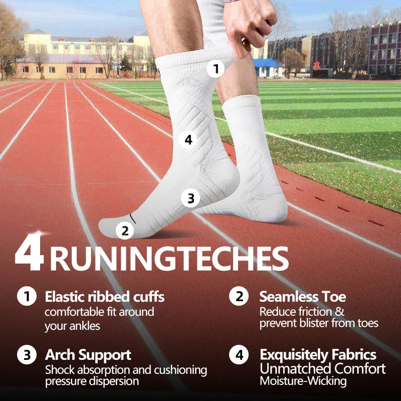 5 Pairs Men's Mid-Calf Athletic Crew Socks Arch Support Compression Outdoor Sports Socks for Running Gym Fitness