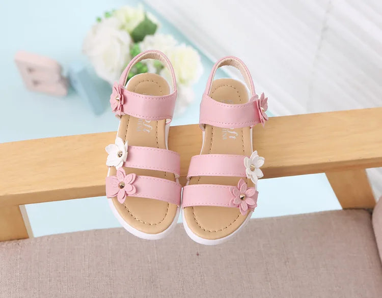 2024 Summer New Girls Sandals Kids Floral Sandals with 3 Flowers Princess Sweet for Wedding Party Dress Shoes Kids Sandals 21-36