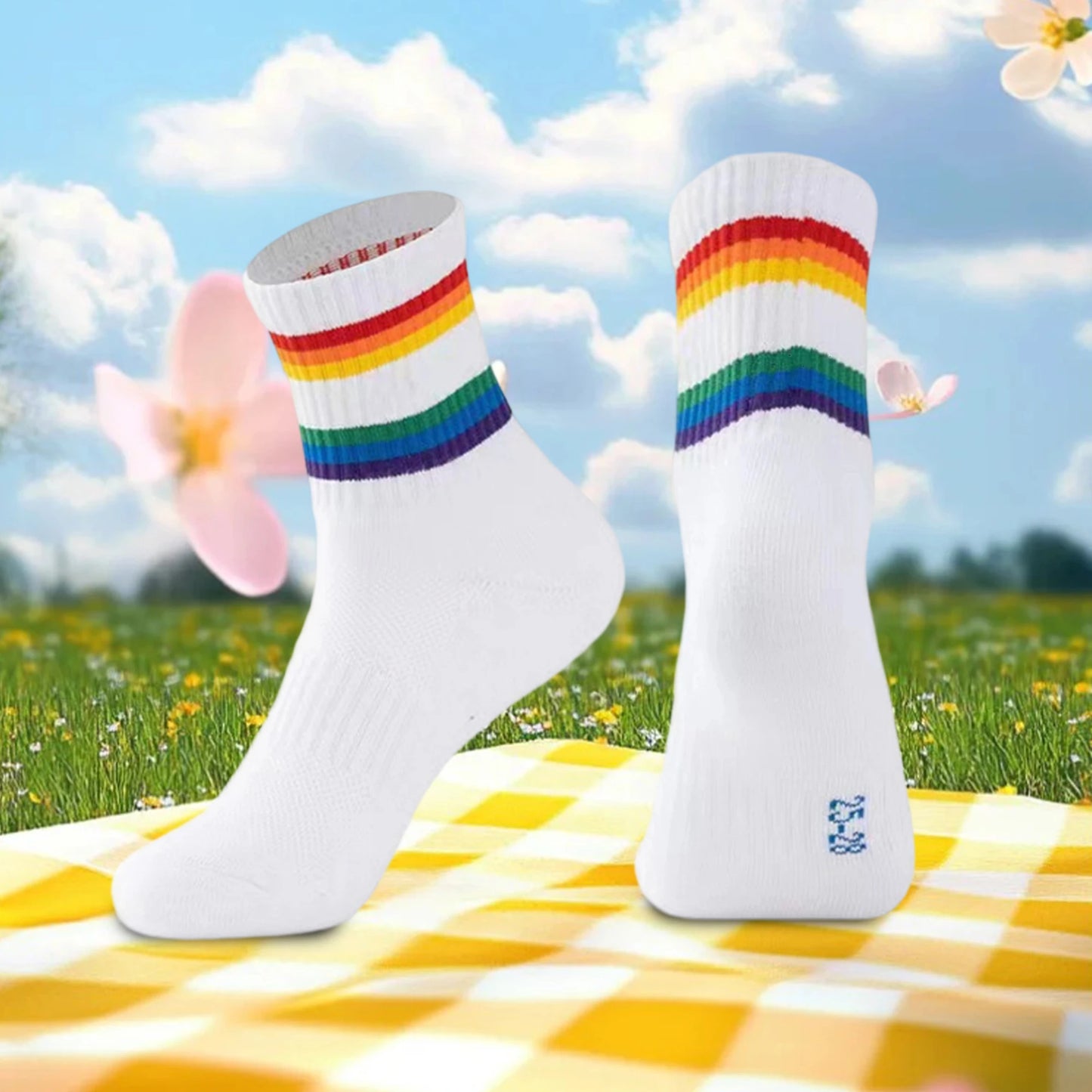 Colorful Compression Socks for Men Women Breathable Moisture-Wicking Athletic Socks with Rainbow Stripes Outdoor Sports Ankle