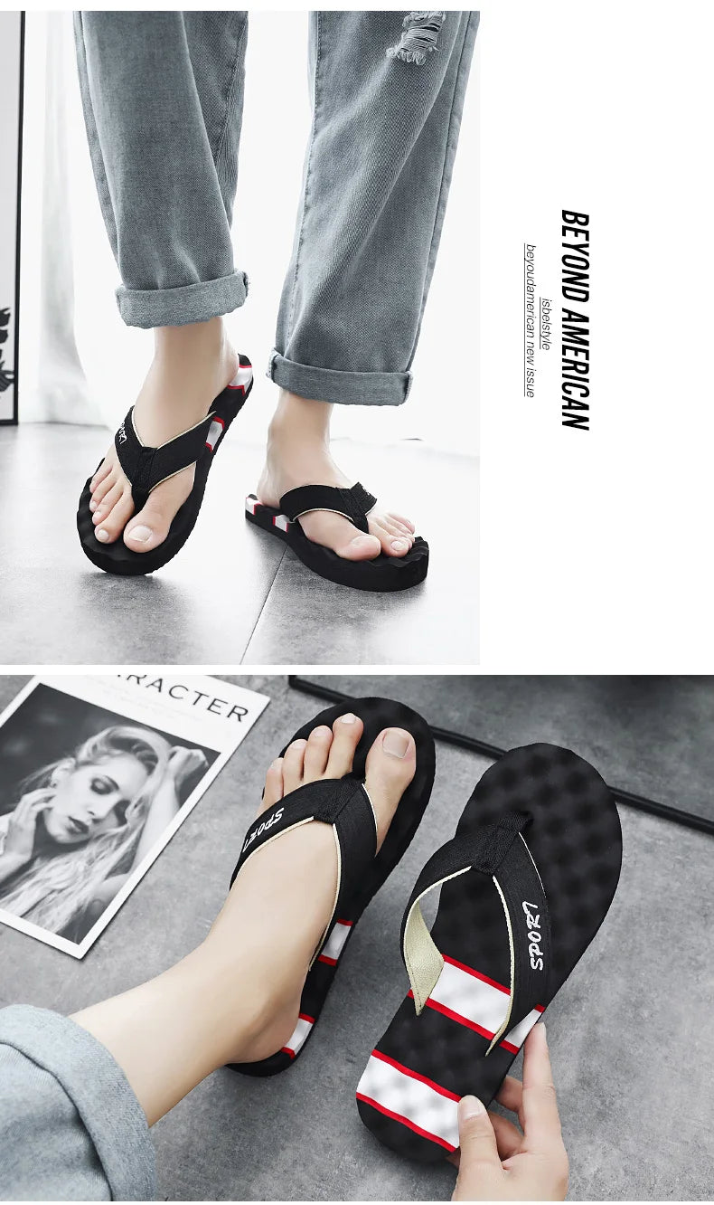 Summer Breathable Men's Flip Flops With Massage Indoor and Outdoor Slippers For Men Beach Sandals Fashionable Contrasting Slides