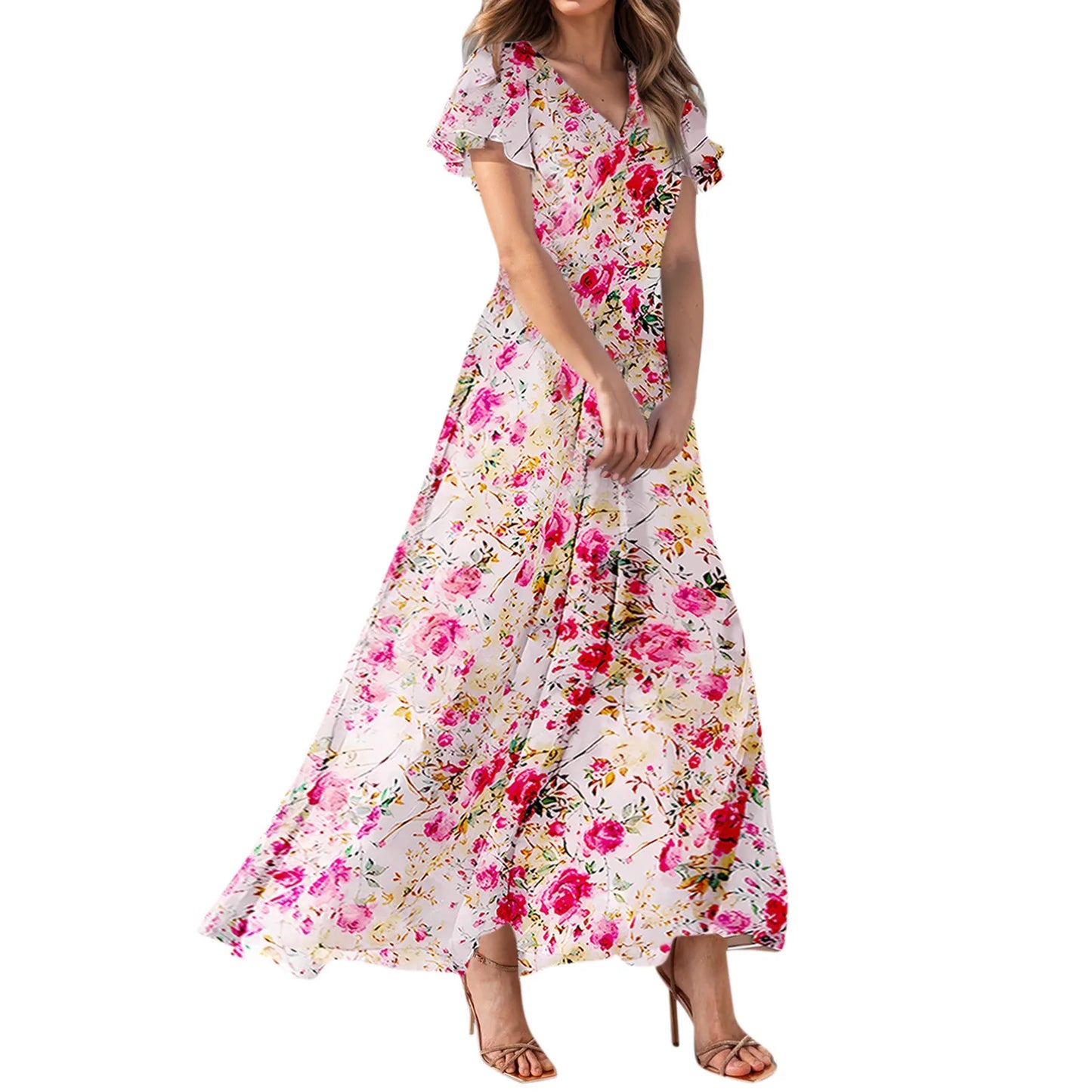 2025 Summer Dresses For Women Casual Short Sleeve Maxi Dresses Cute Floral Maxi Dress Evening Party Wedding Guest Dresses