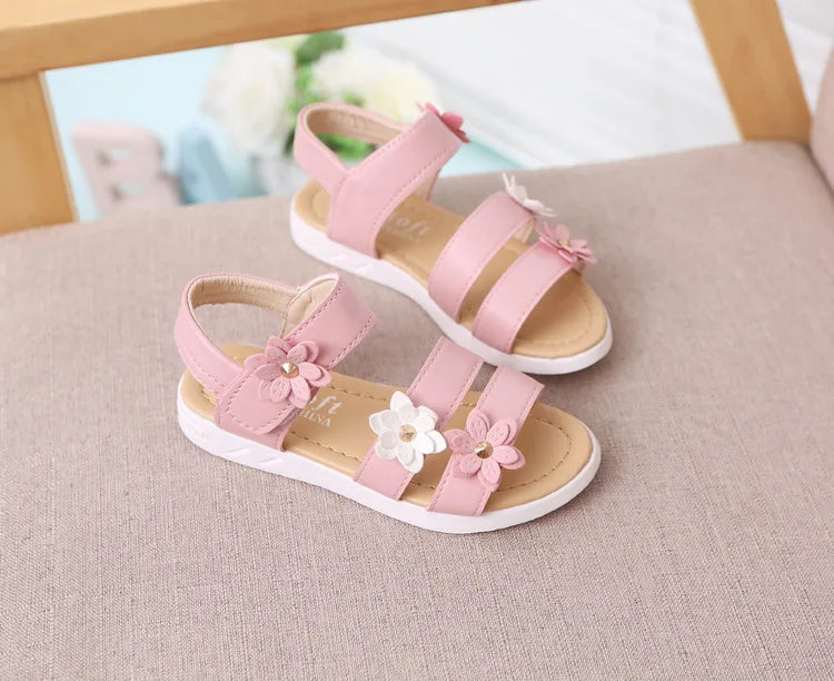 2024 Summer New Girls Sandals Kids Floral Sandals with 3 Flowers Princess Sweet for Wedding Party Dress Shoes Kids Sandals 21-36