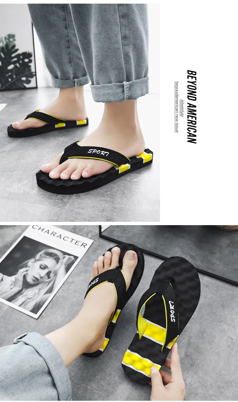 Summer Breathable Men's Flip Flops With Massage Indoor and Outdoor Slippers For Men Beach Sandals Fashionable Contrasting Slides
