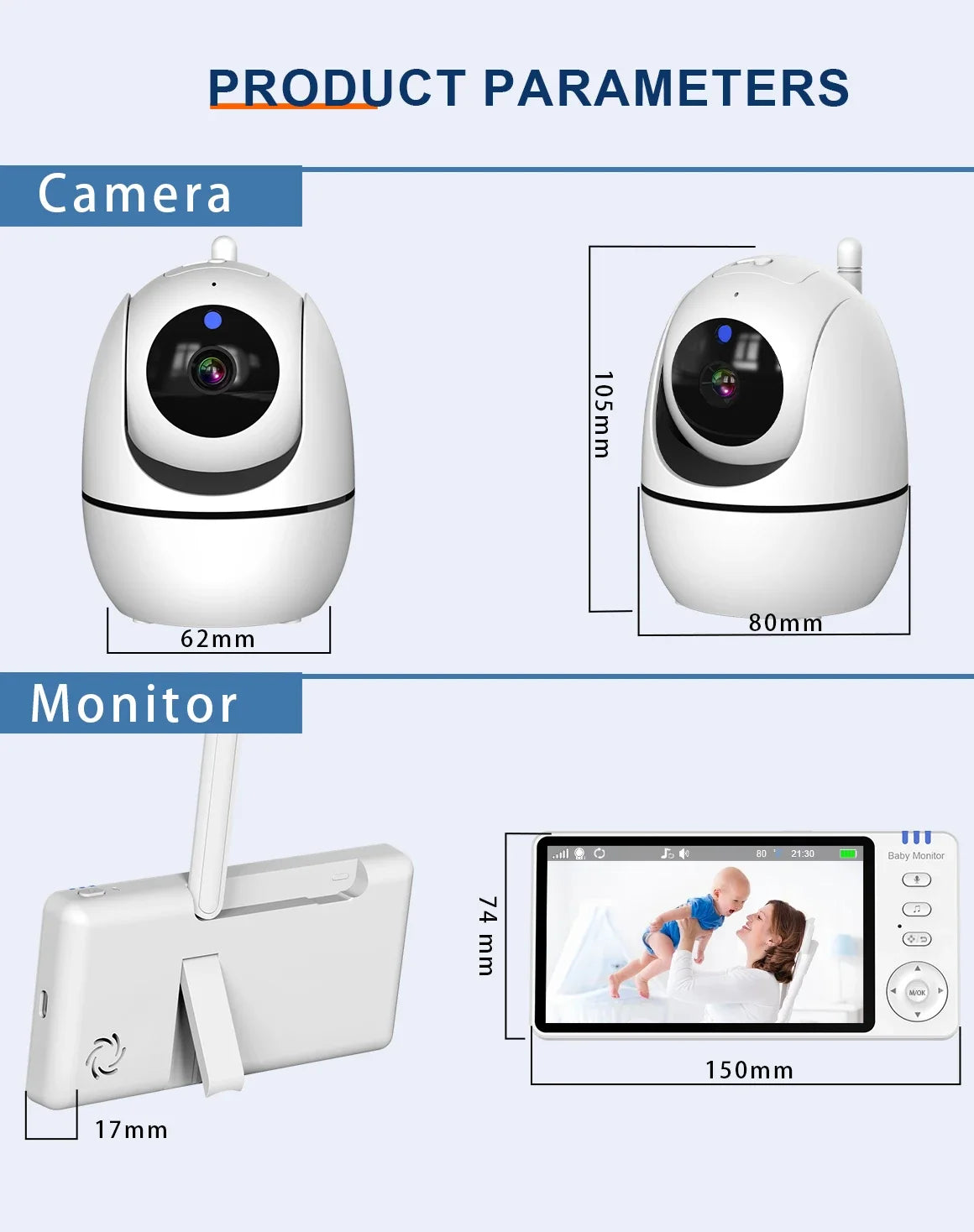 5Inch Video Baby Monitor With Pan Tilt  Surveillance Camera Two Way Audio Night Vision Intercom Auto IPS Screen Nanny with Stand