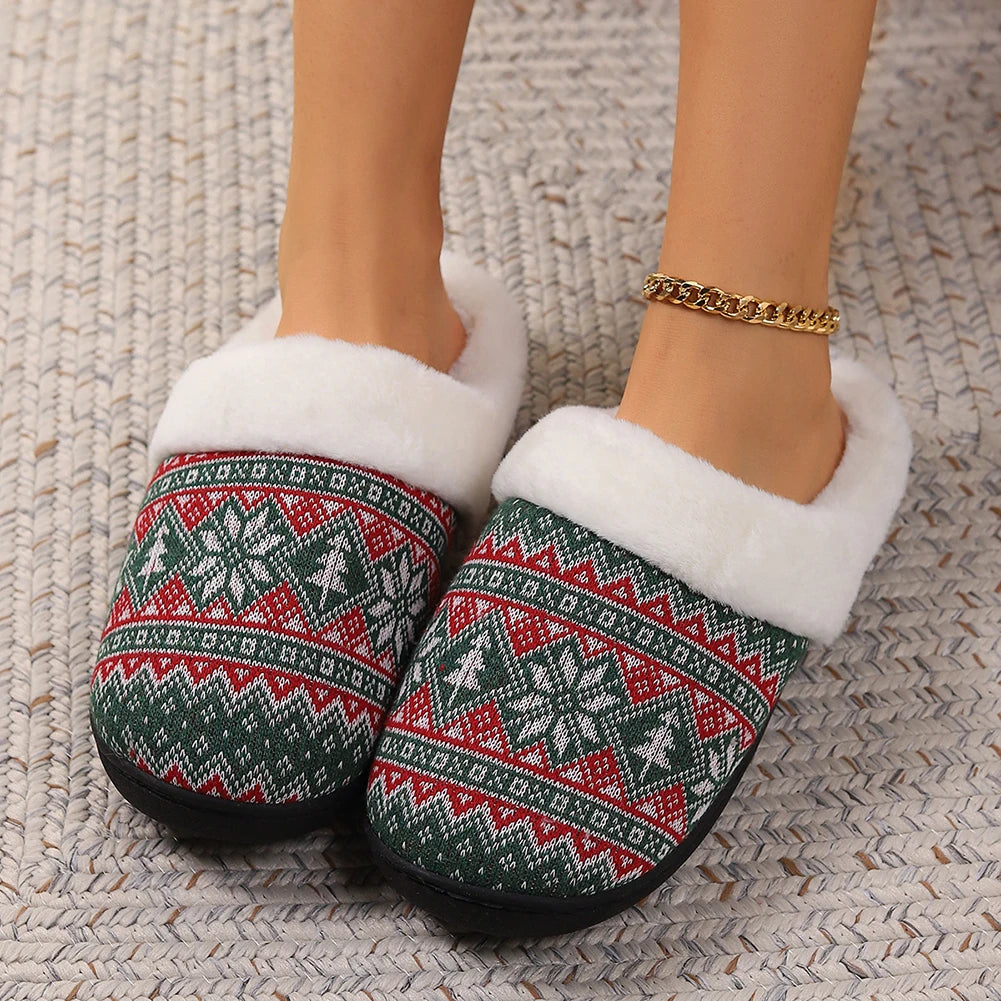Christmas Plush Indoor Slippers Non-Slip Cute Bedroom Slides Soft Fluffy Cartoon Slippers House Slippers for Men Women