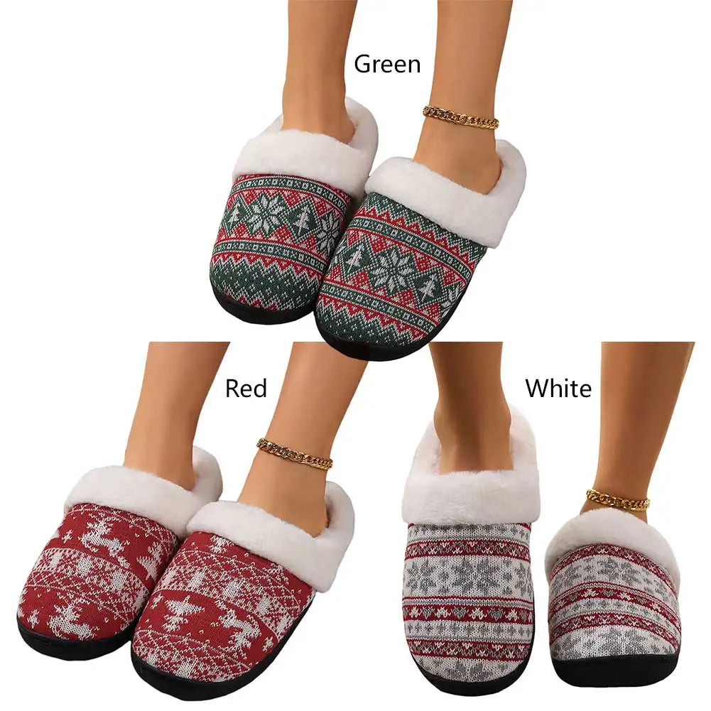 Christmas Plush Indoor Slippers Non-Slip Cute Bedroom Slides Soft Fluffy Cartoon Slippers House Slippers for Men Women