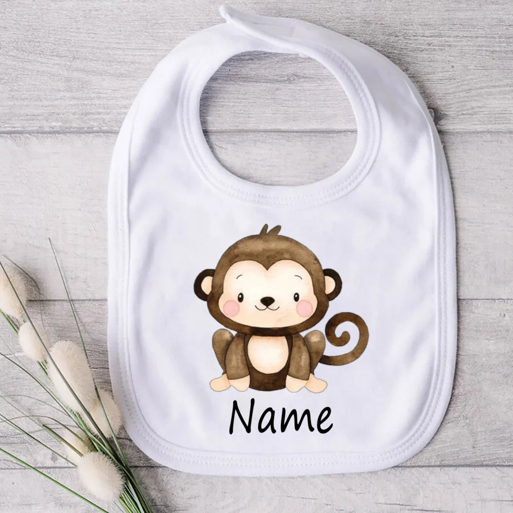 Personalized Baby Bibs Custom Name Toddler Bib Cute Animal Print Infant Bibs Newbron Shower Gift Boys Girls Bib Baby Burp Cloths