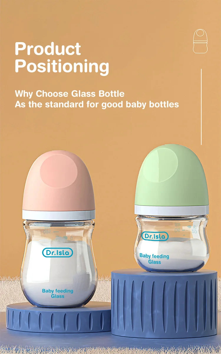 MAMIJOY 2PCS 90ML/160ML Baby Bottle Newborn Glass Bottles Anti-flatulence Milk Feeding Bottles Infant 0-3 Month BPA Free GB01＆02