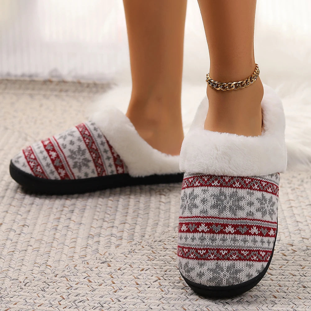 Christmas Plush Indoor Slippers Non-Slip Cute Bedroom Slides Soft Fluffy Cartoon Slippers House Slippers for Men Women