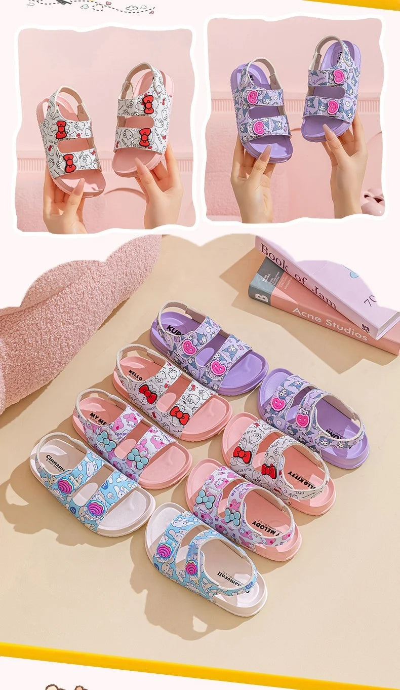 Girls Sanrio HelloKitty Sandals Kids Girls Spring Summer Little Kids Princess  Bow Fashion Teenage Shoes