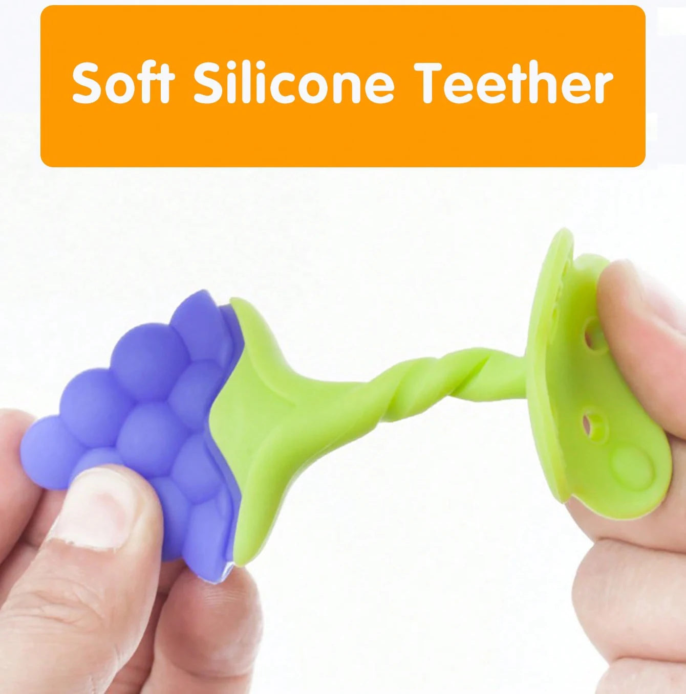 Strawberry, Grape-Shape Soft Silicone Baby Teether, Teething Ring